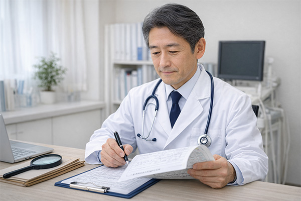 診断書に記入する医師