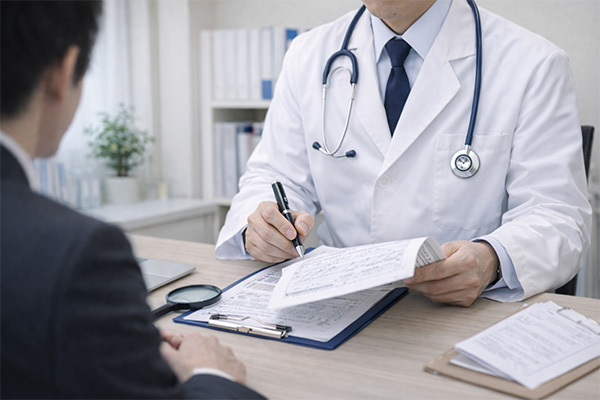 診断書に記入する医師