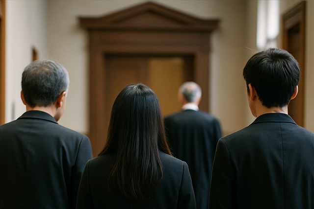 裁判が終わり法廷から出る遺族の後ろ姿