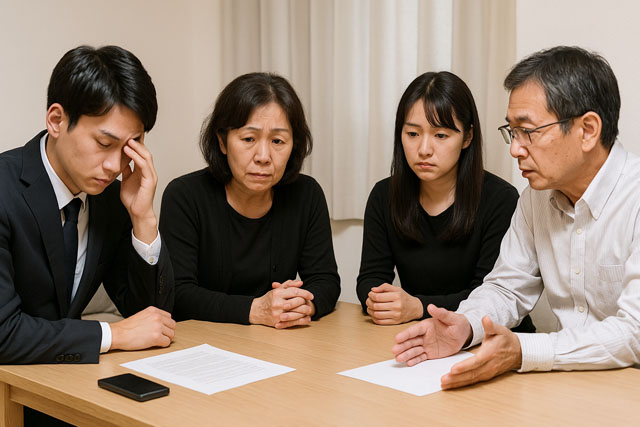 遺族が損害賠償を話し合う家族会議の様子