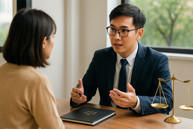 弁護士に相談する女性