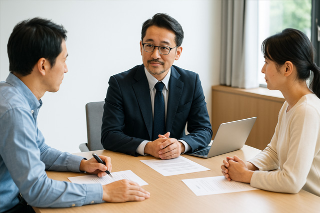 交通事故問題の調停イメージ：書類と対話の様子
